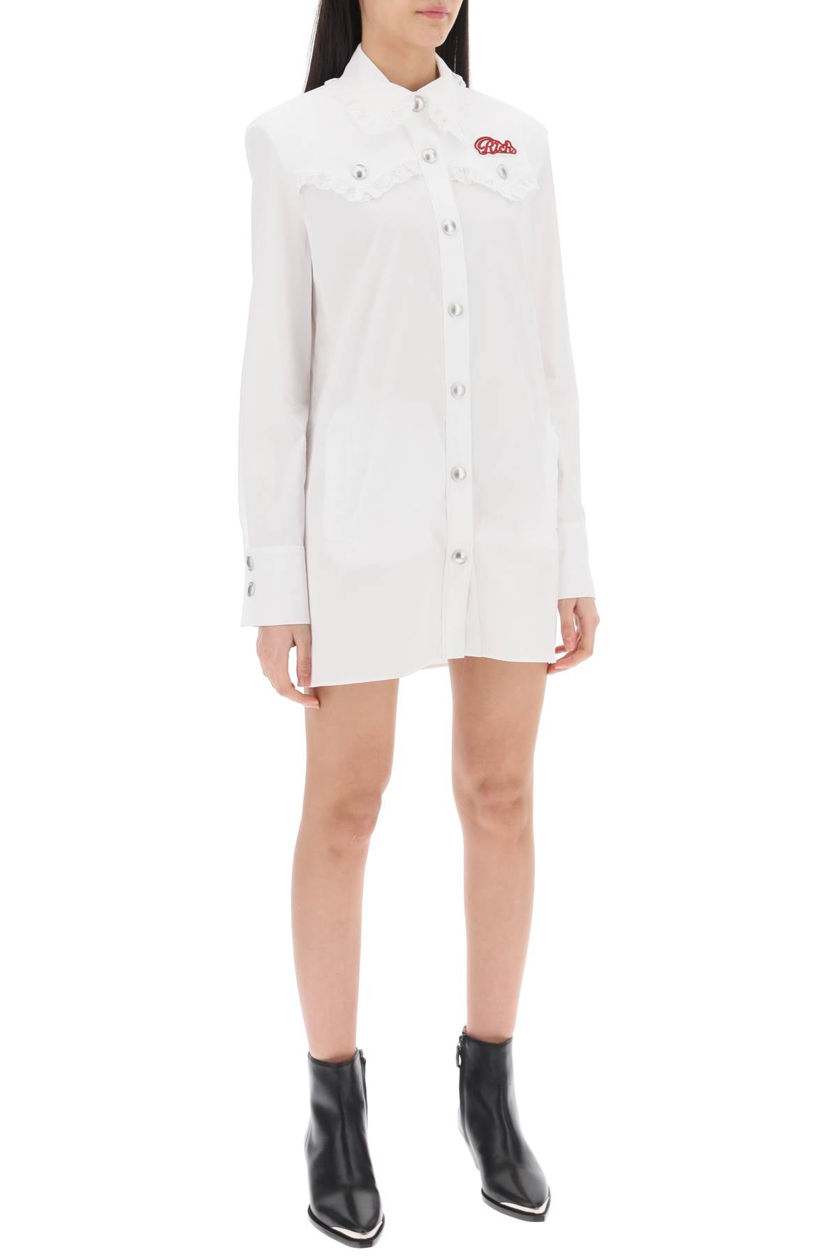 Logo Patch Mini Dress  - White