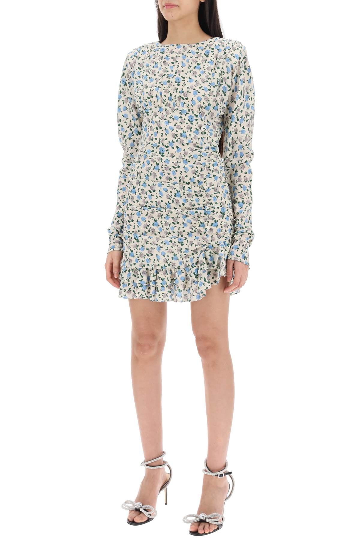 Draped Mini Dress With Floral Pattern  - Neutro