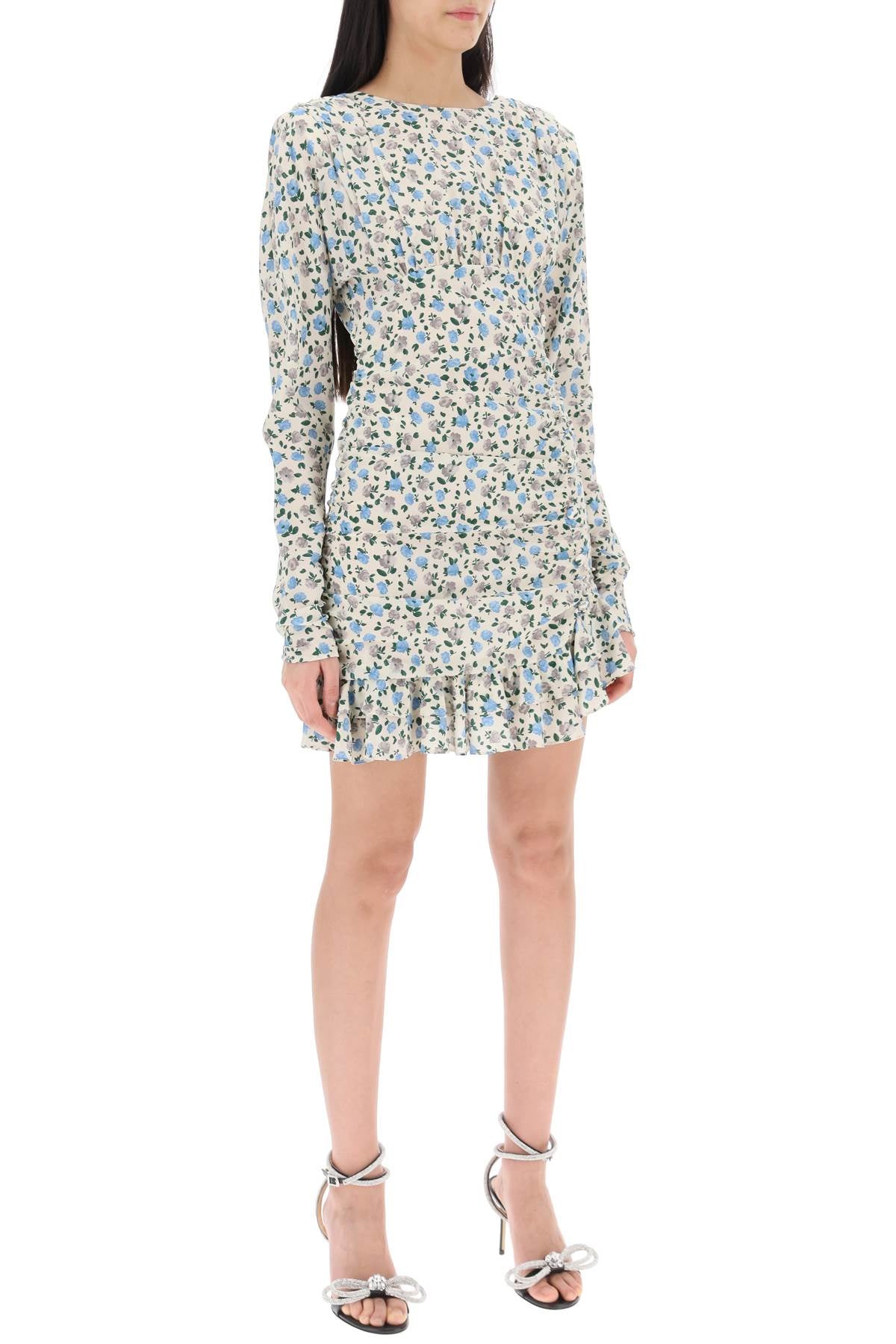 Draped Mini Dress With Floral Pattern  - Neutro