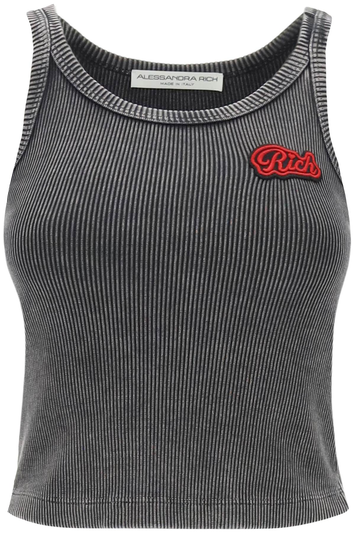 Ribbed Tank Top With Logo Patch  - Grigio