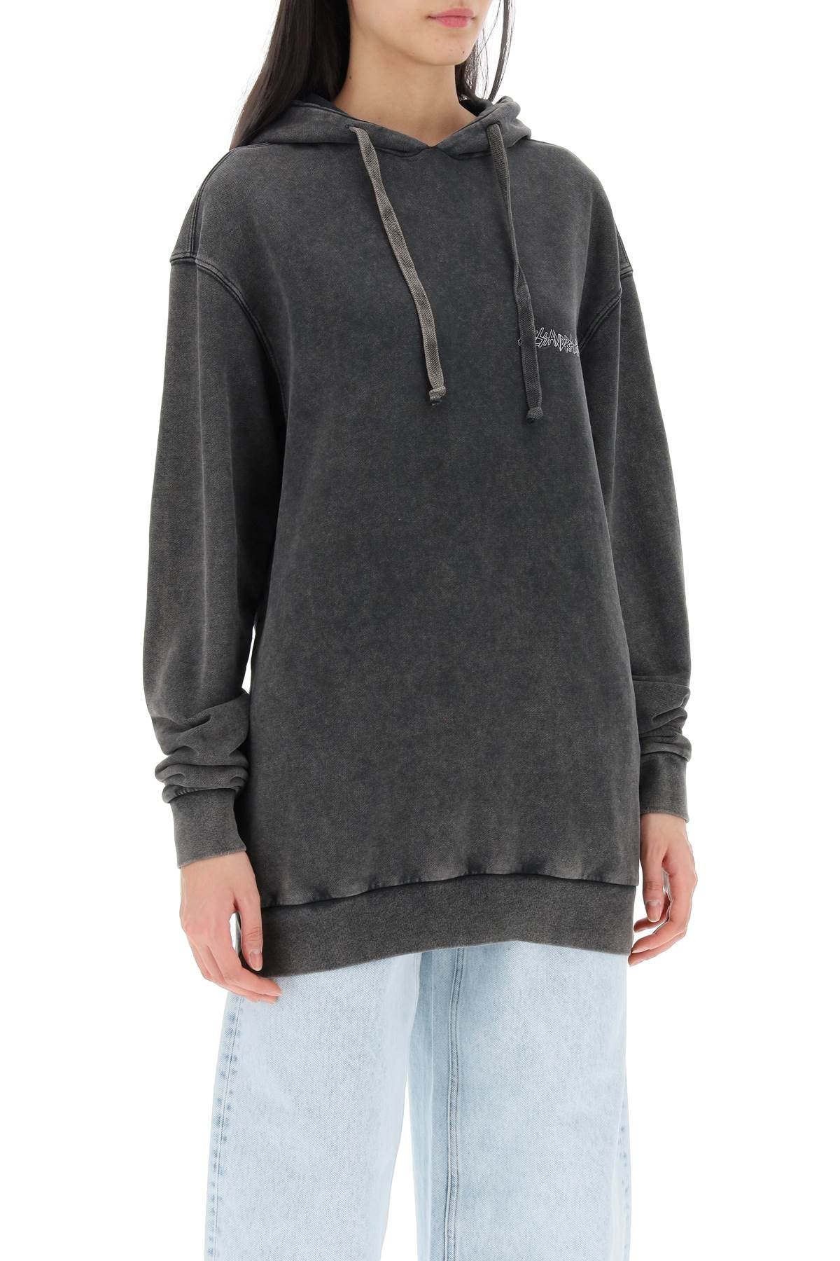 Oversized Hoodie With Print And Rhinestones  - Grey