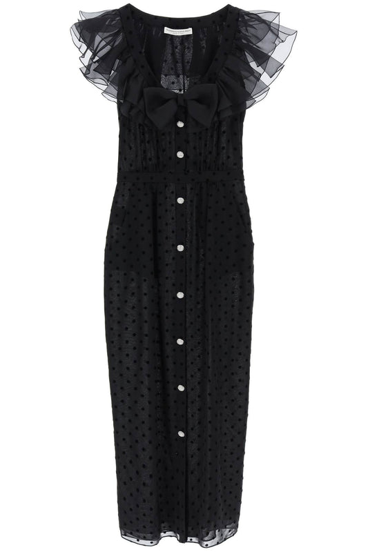 'polka Dot Midi Dress In Ge  - Black