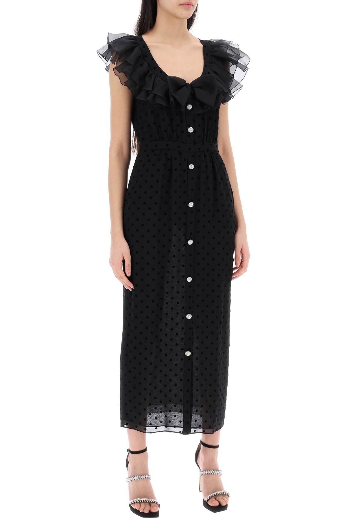 'polka Dot Midi Dress In Ge  - Black