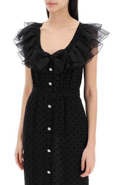 'polka Dot Midi Dress In Ge  - Black