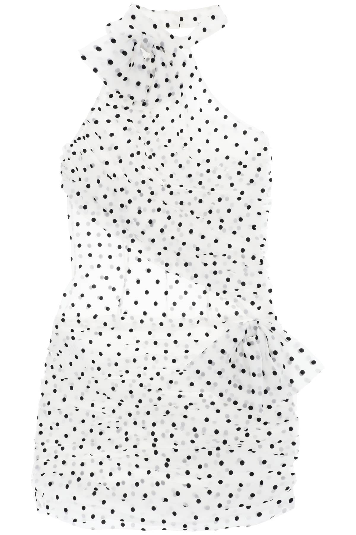 One-shoulder Mini Dress In Polka  - White