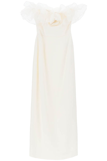 Strapless Dress With Organza Details  - White