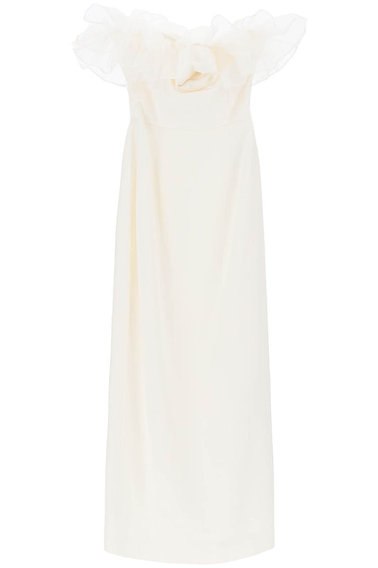 Strapless Dress With Organza Details  - White