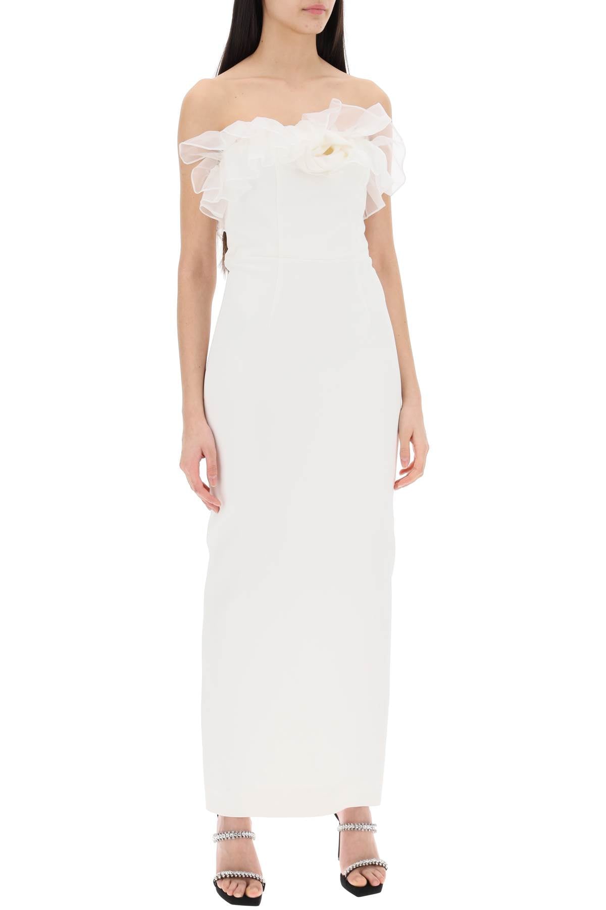 Strapless Dress With Organza Details  - White