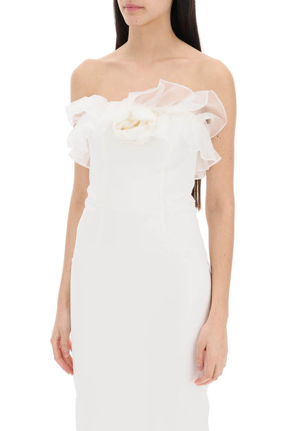 Strapless Dress With Organza Details  - White