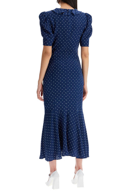 Polka Dot Silk Midi Dress  - Blue