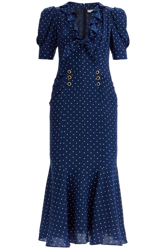 Polka Dot Silk Midi Dress  - Blue