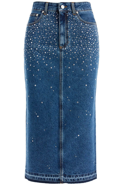 "denim Midi Skirt With Rhin  - Blue