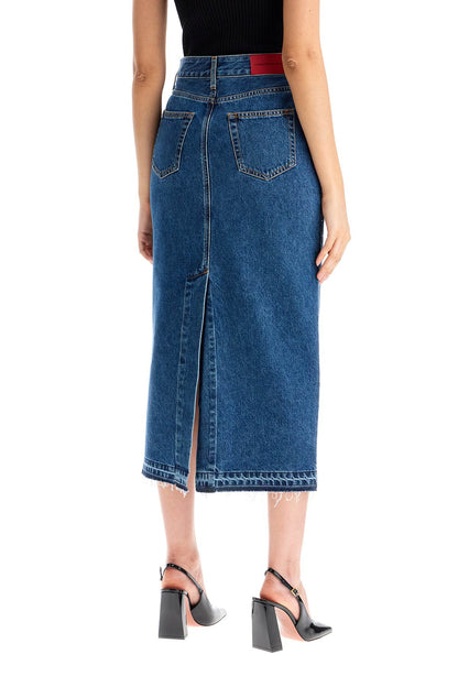 "denim Midi Skirt With Rhin  - Blue