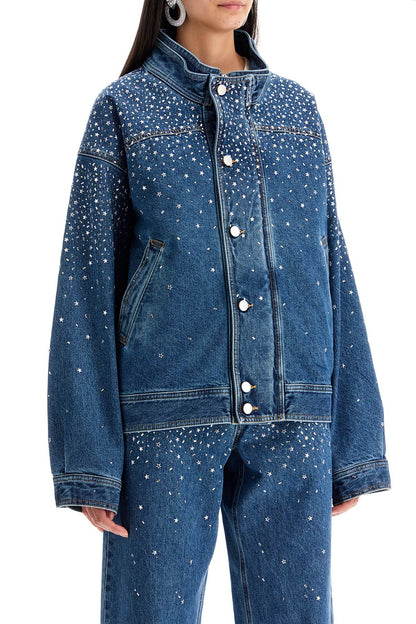 Denim Bomber Jacket With Rhin  - Blue