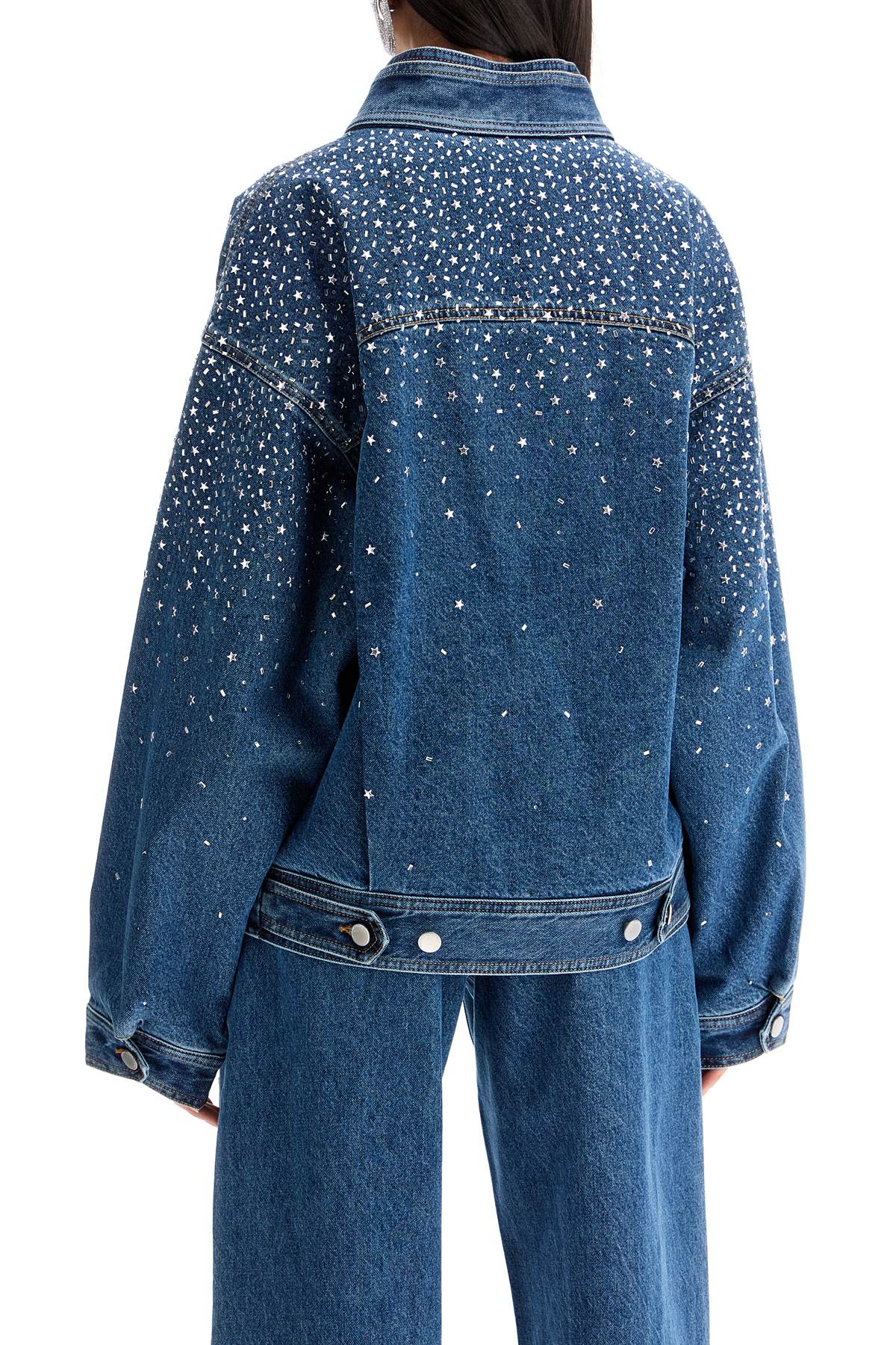 Denim Bomber Jacket With Rhin  - Blue