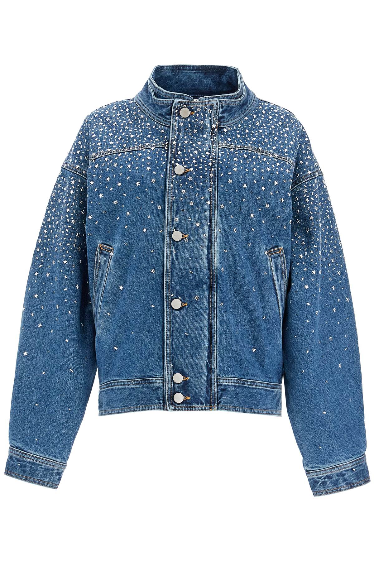 Denim Bomber Jacket With Rhin  - Blue