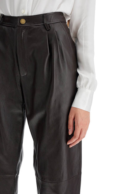 Leather Carrot-shaped Pants  - Brown