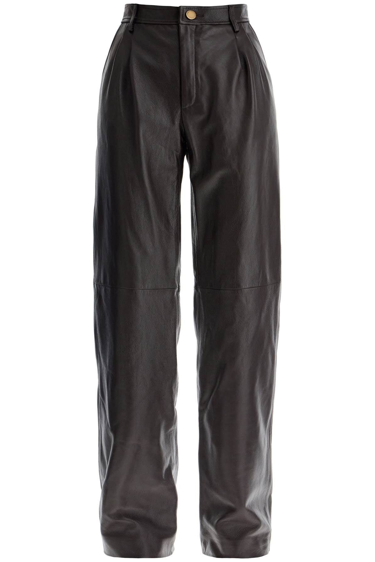 Leather Carrot-shaped Pants  - Brown