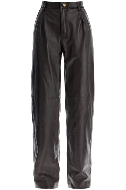 Leather Carrot-shaped Pants  - Brown