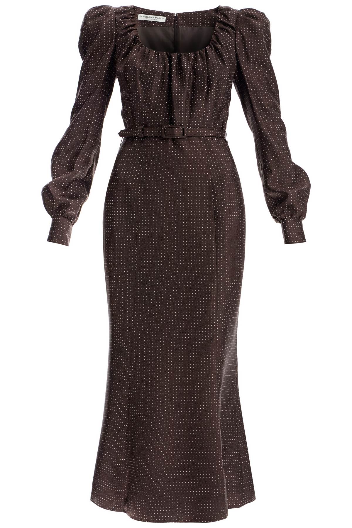 Polka Dot Silk Midi Dress  - Brown