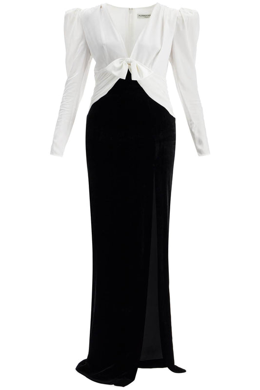 Long Silk And Velvet Dress  - White