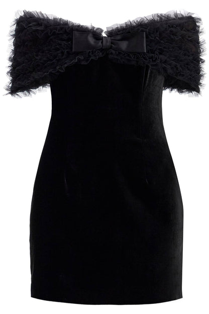 Velvet Off-shoulder Mini Dress  - Black