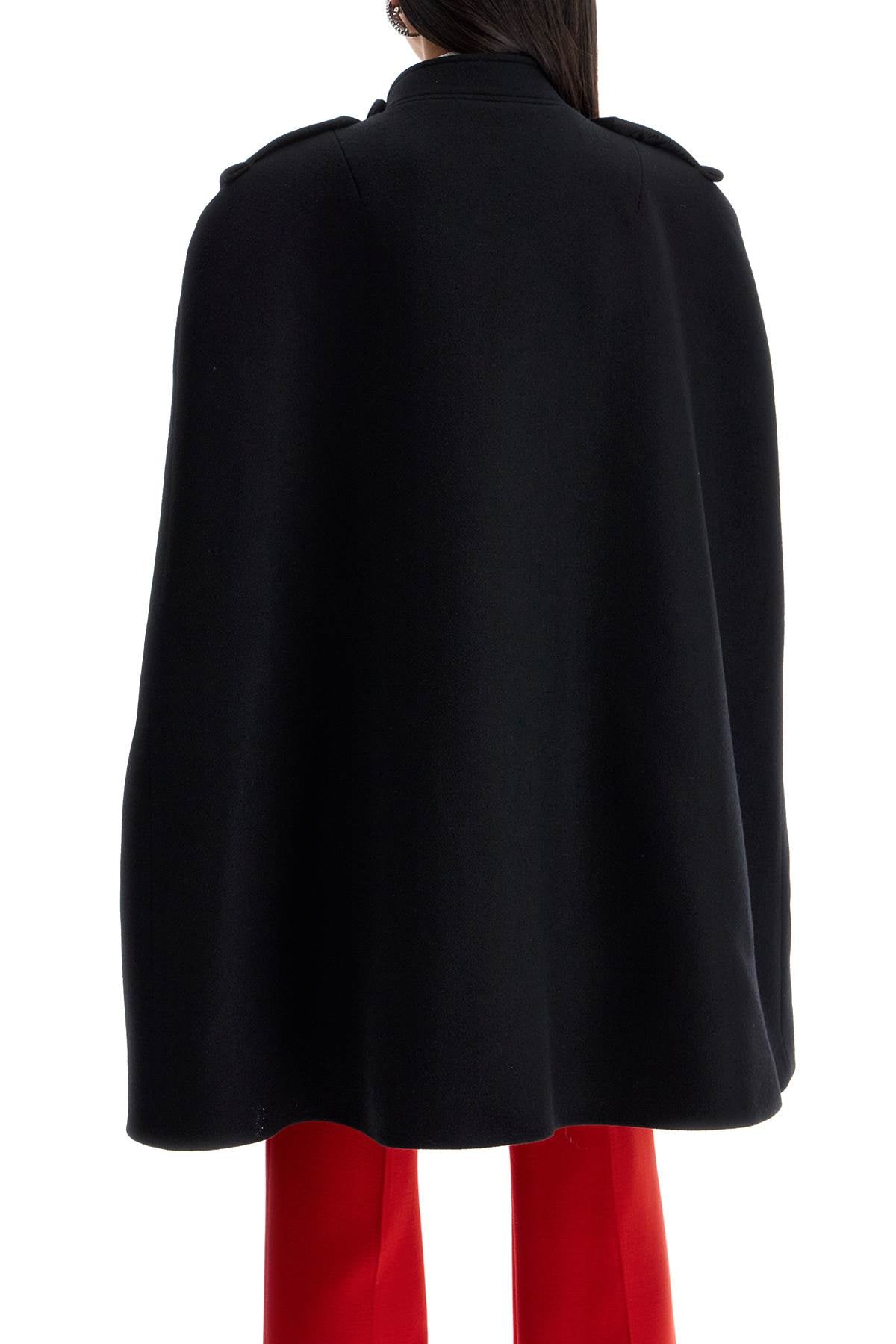 Wool Cape With Jewel Buttons  - Black