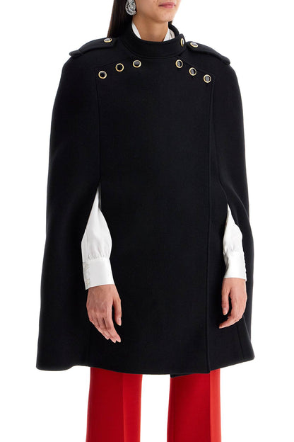 Wool Cape With Jewel Buttons  - Black