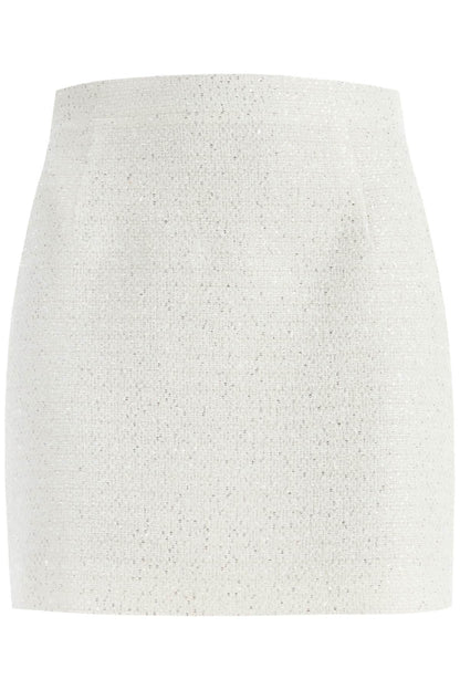 Tweed Mini Skirt With Sequins  - White