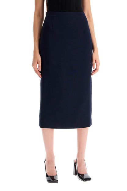 Virgin Wool Midi Skirt  - Blue