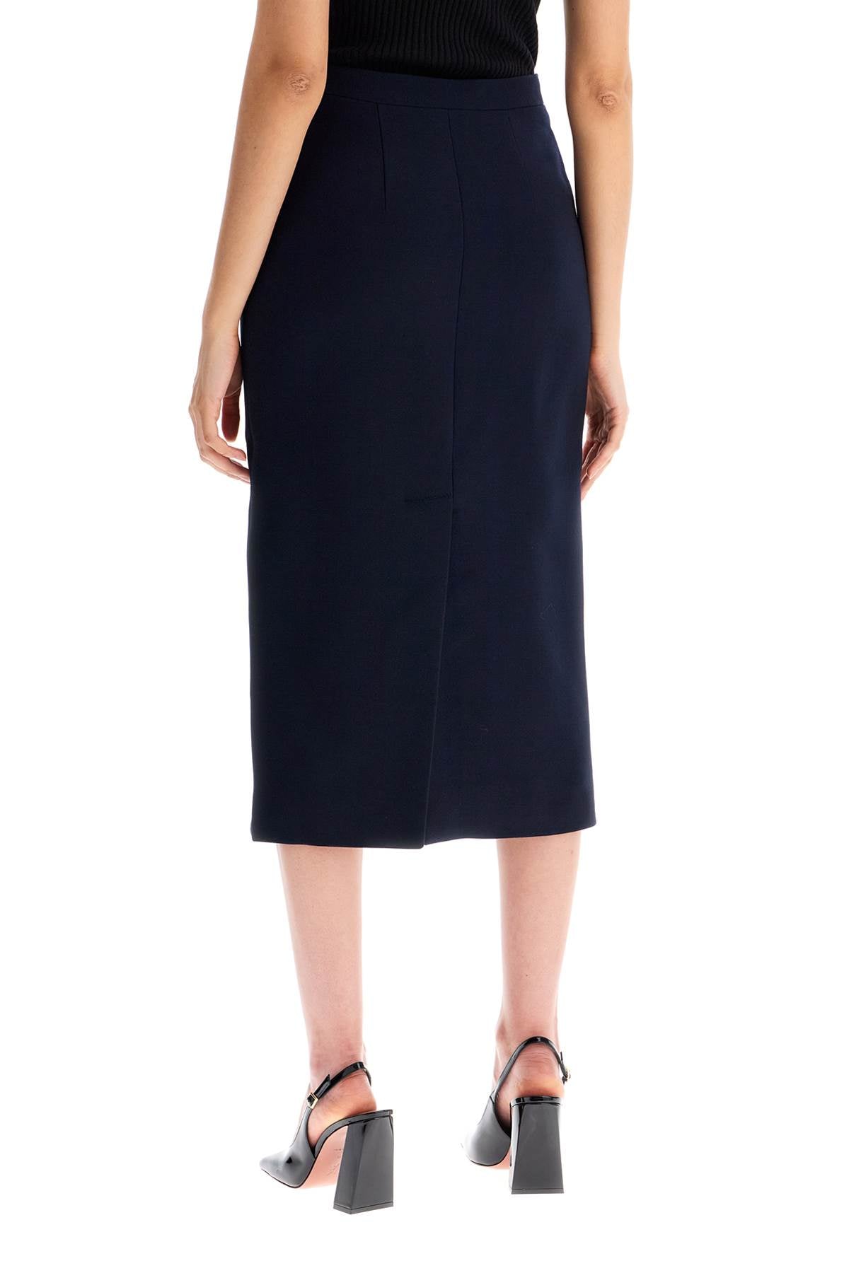 Virgin Wool Midi Skirt  - Blue