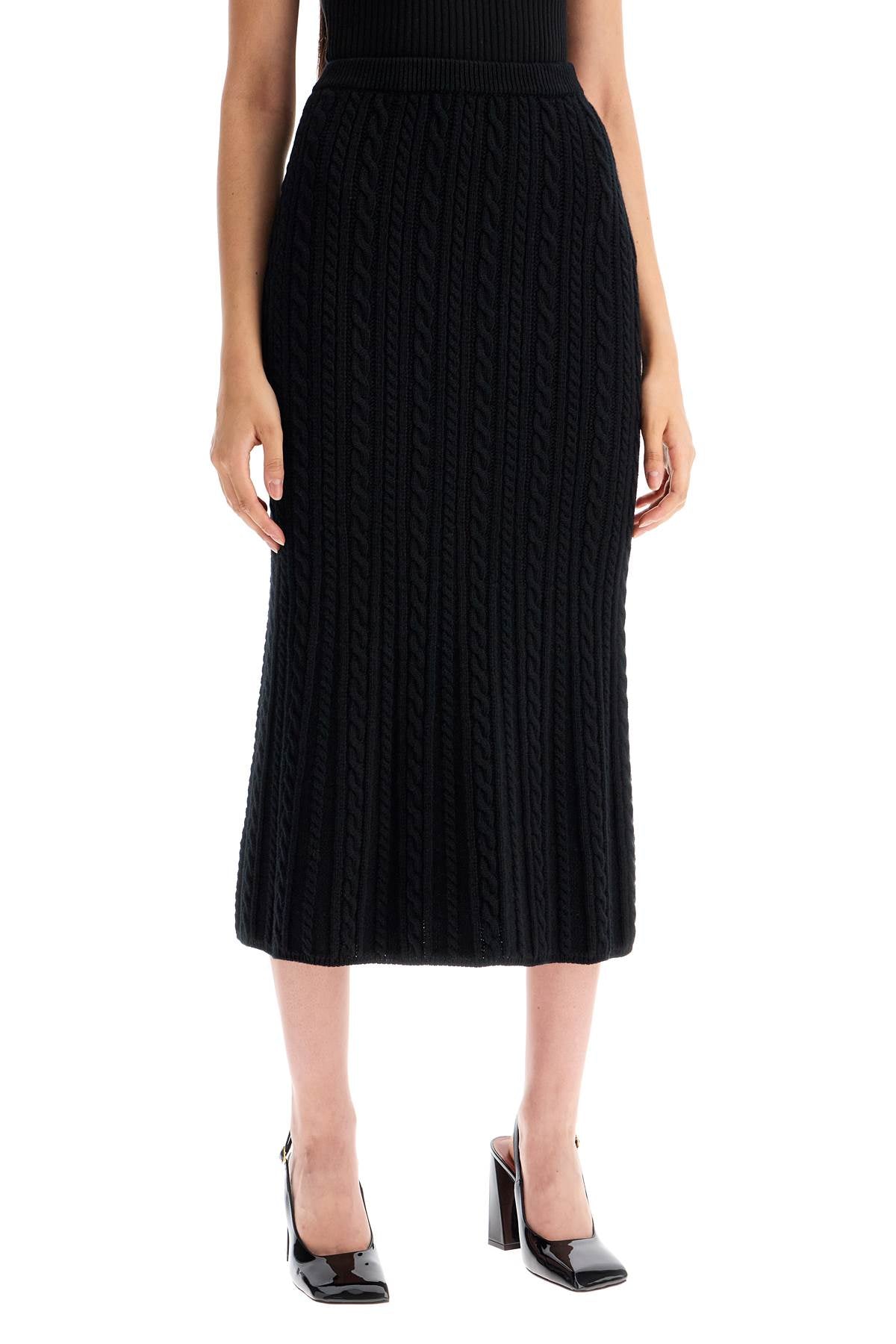 "knitted Midi Skirt With Cable Knit  - Black