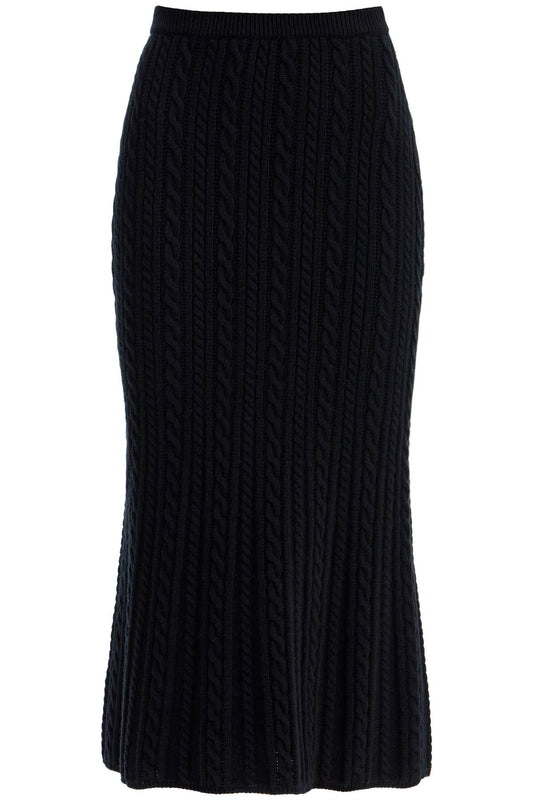 "knitted Midi Skirt With Cable Knit  - Black