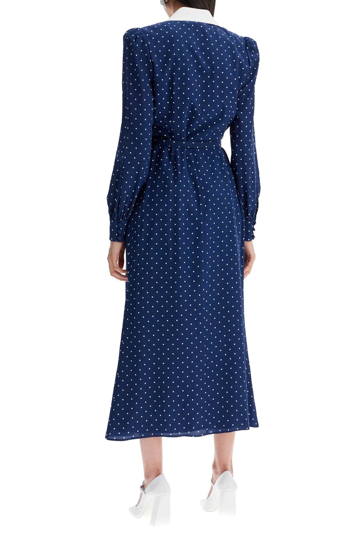 Midi Dress With Mikado Collar In  - Blue