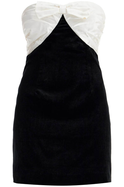 Velvet Mini Dress With Bow Accent  - Black