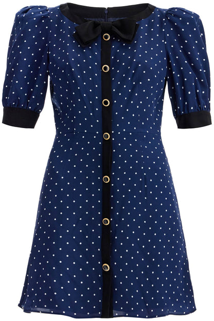 'silk Polka Dot Mini Dress  - Blue