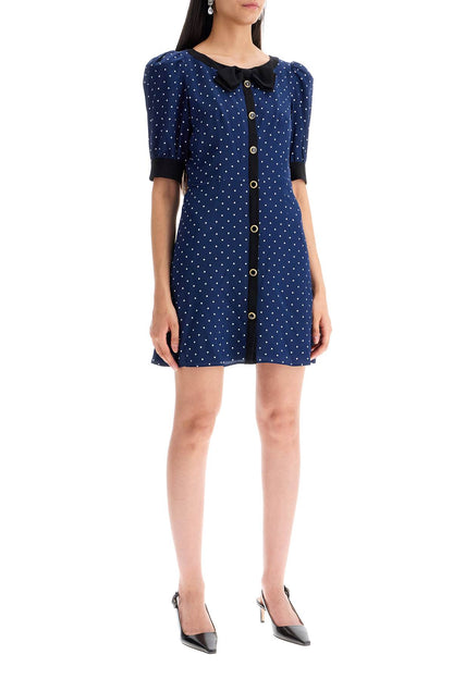 'silk Polka Dot Mini Dress  - Blue