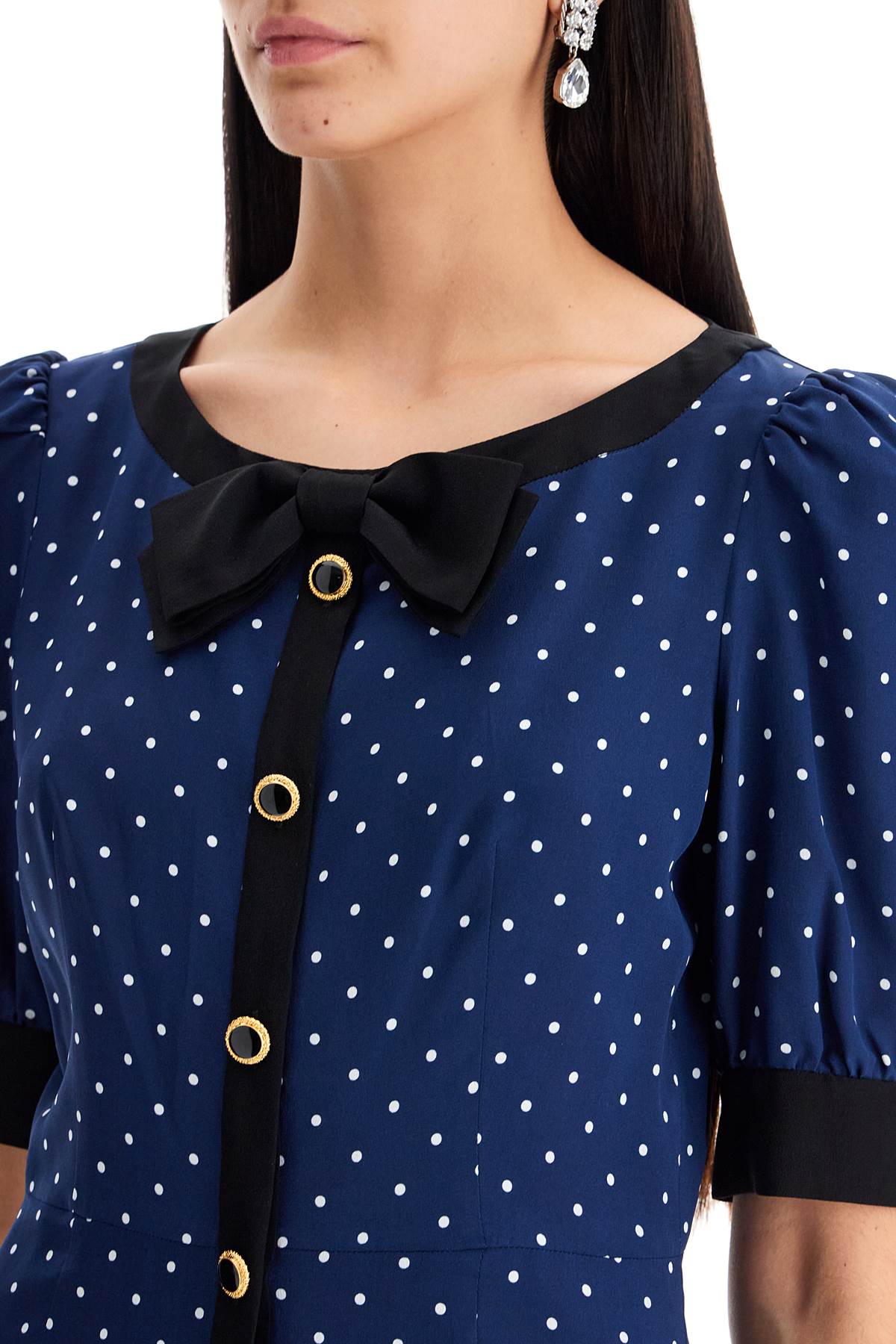 'silk Polka Dot Mini Dress  - Blue