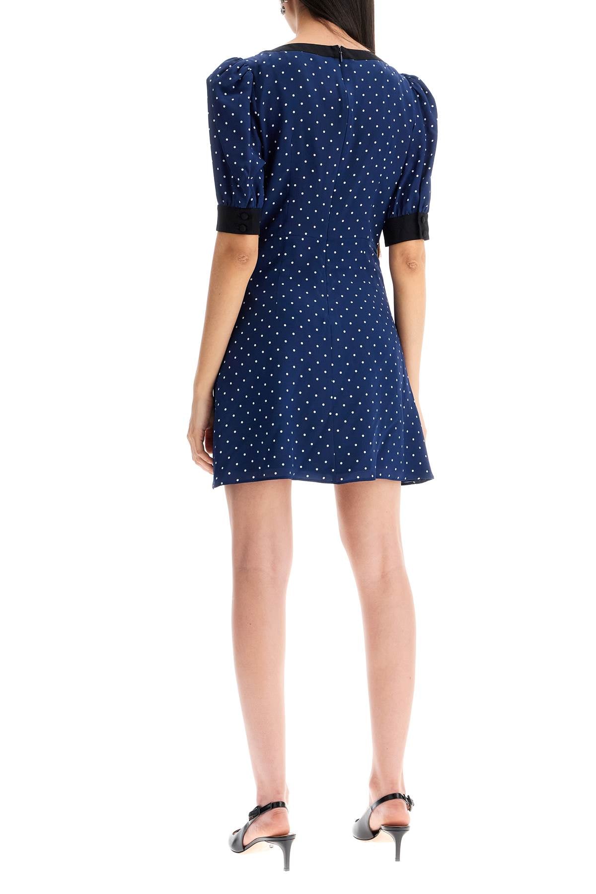 'silk Polka Dot Mini Dress  - Blue