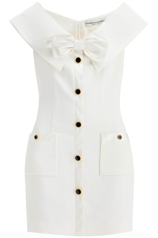 Mini Cady Dress With Maxi Collar  - White