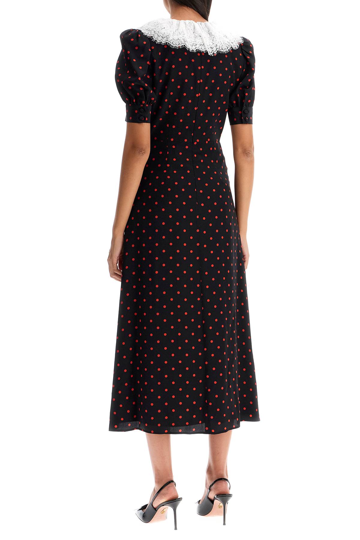 'polka Dot Silk Midi Dress'  - Black