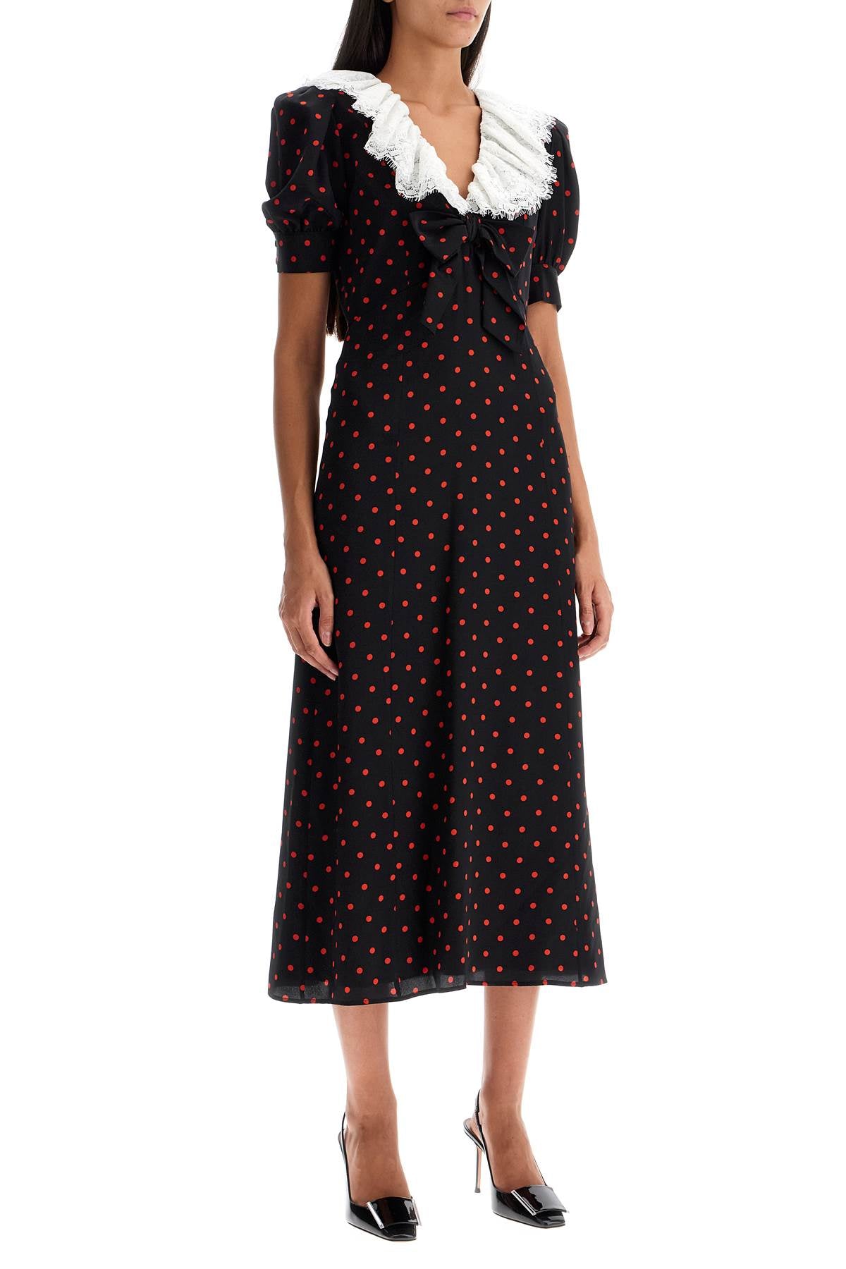 'polka Dot Silk Midi Dress'  - Black