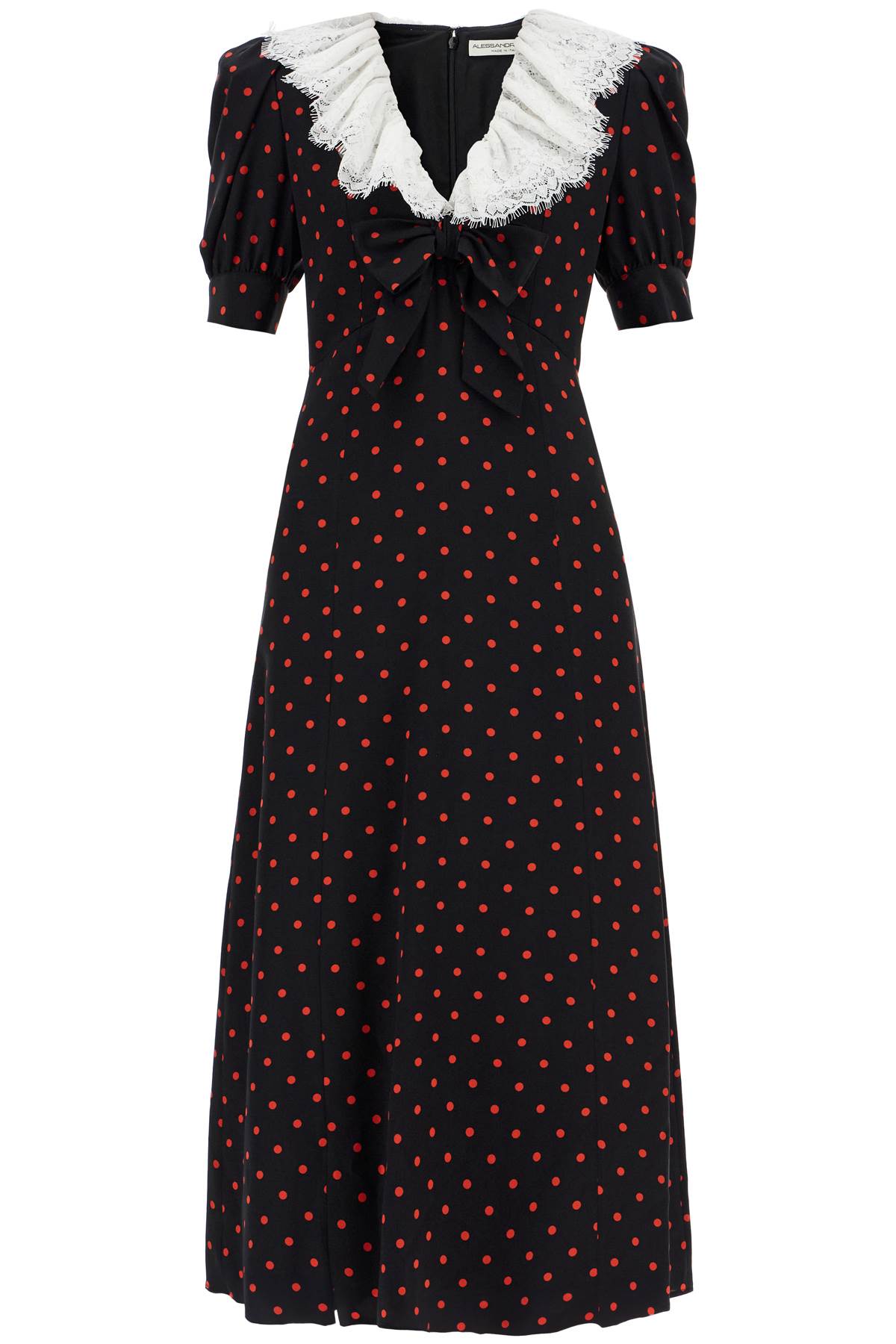 'polka Dot Silk Midi Dress'  - Black