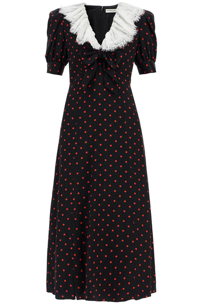 'polka Dot Silk Midi Dress'  - Black