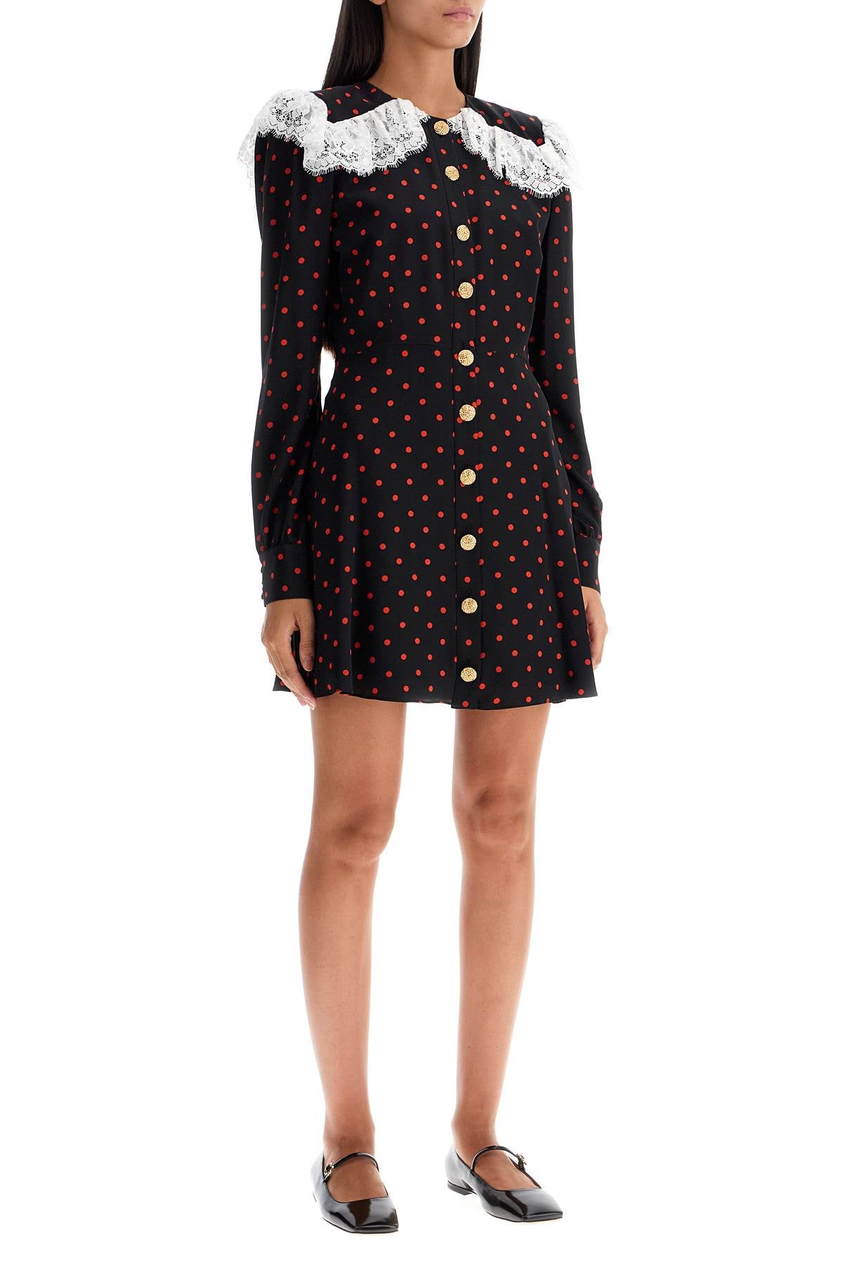 'silk Polka Dot Mini Dress  - Black