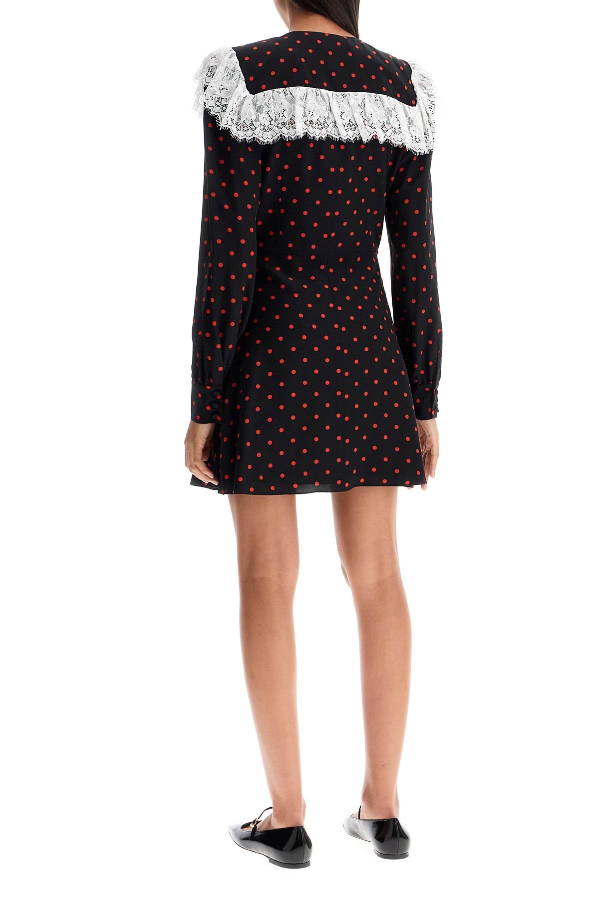 'silk Polka Dot Mini Dress  - Black