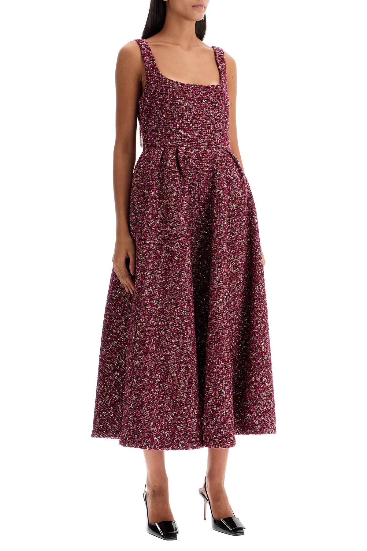 Midi Dress In Tweed With Sequ  - Purple