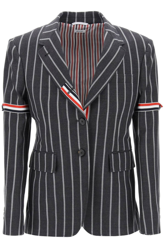 Striped Single-breasted Jacket  - Grey