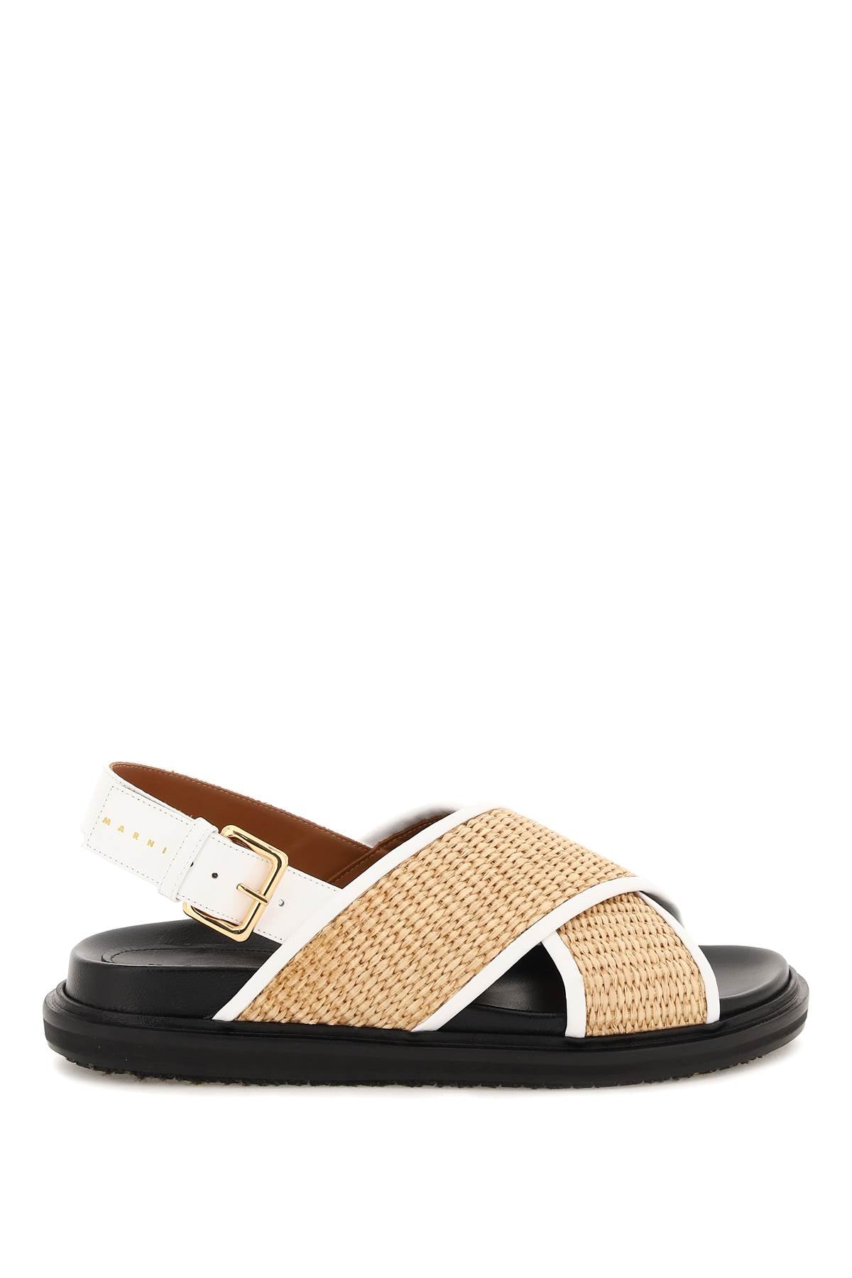 Leather And Raffia Fussbett Sandals  - Beige