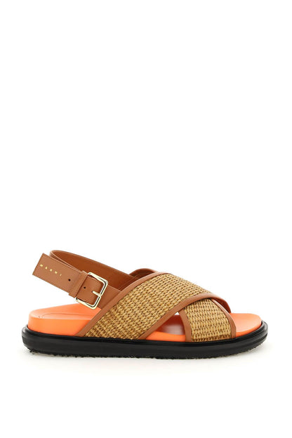 Leather And Raffia Fussbett Sandals  - Brown